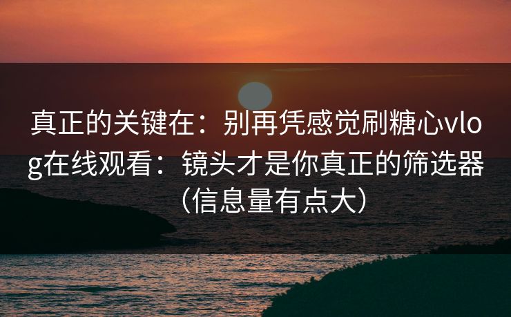 真正的关键在:别再凭感觉刷糖心vlog在线观看:镜头才是你真正的筛选器(信息量有点大)