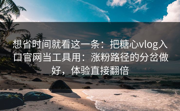 想省时间就看这一条：把糖心vlog入口官网当工具用：涨粉路径的分岔做好，体验直接翻倍